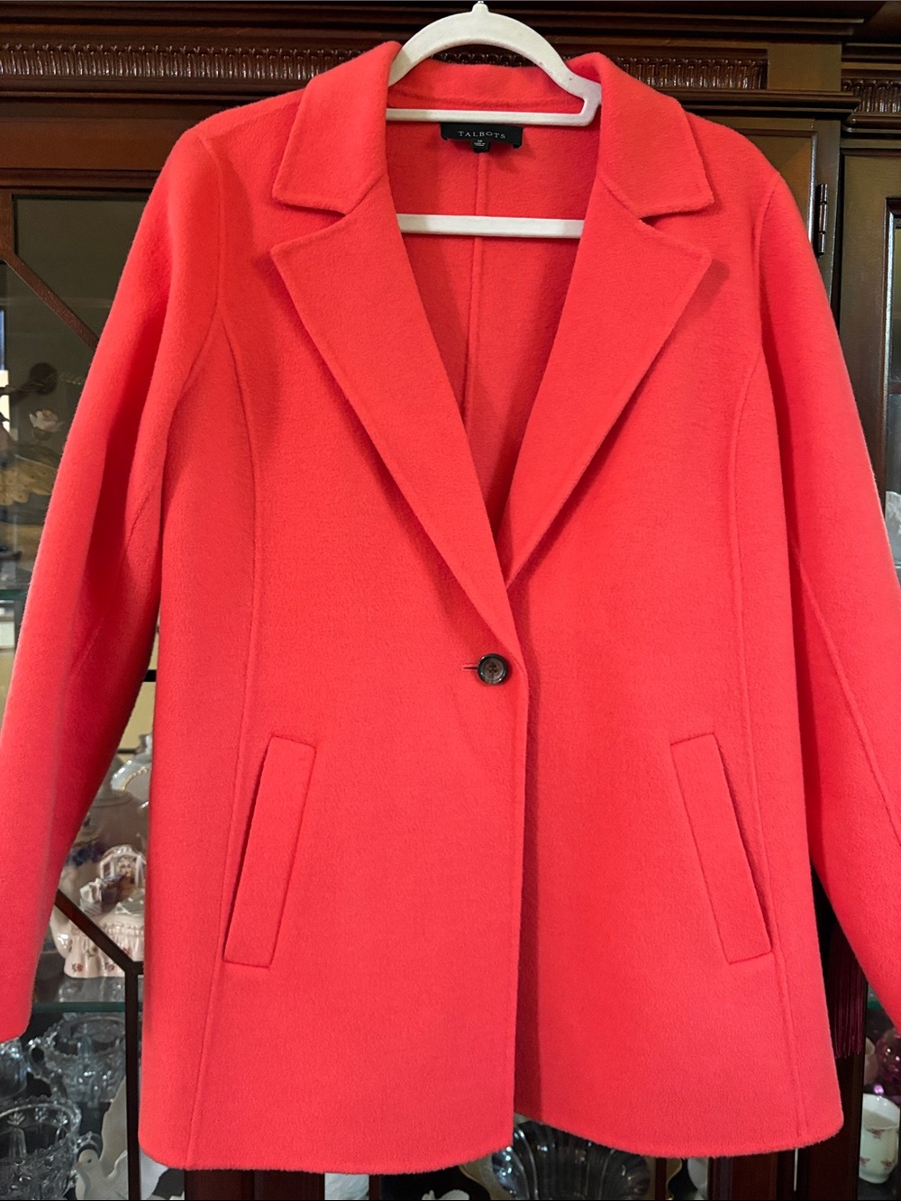 Talbots bright coral coloredSingle-Button Wool Pea Coat
